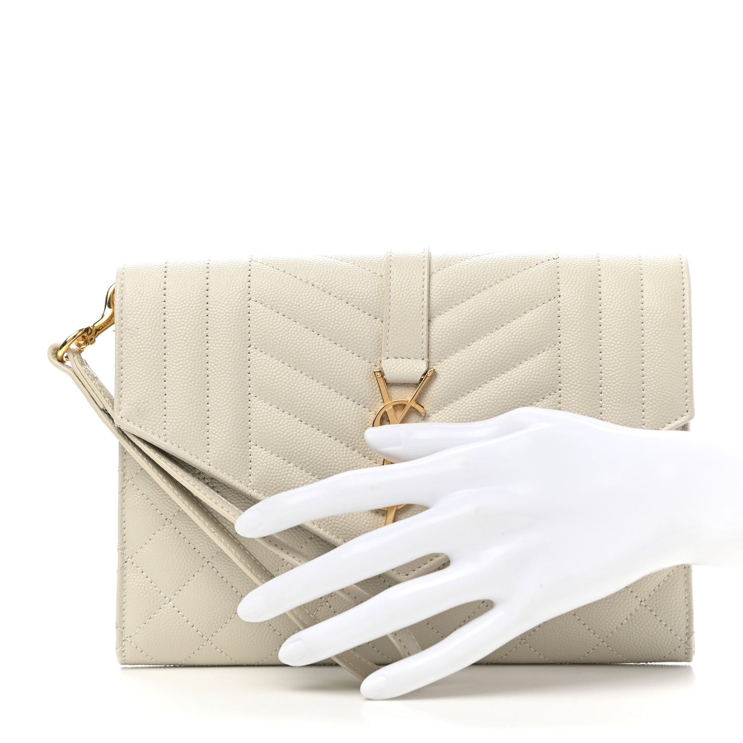 Grain De Poudre Textured Mixed Matelasse Triquilt Monogram Clutch Blanc Vintage