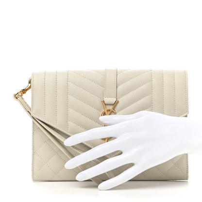 Saint Laurent Grain De Poudre Textured Mixed Matelasse Triquilt Monogram Clutch Blanc Vintage 2 of 8
