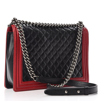Chanel Lambskin Quilted Large Boy Flap Black Red 3 of 15