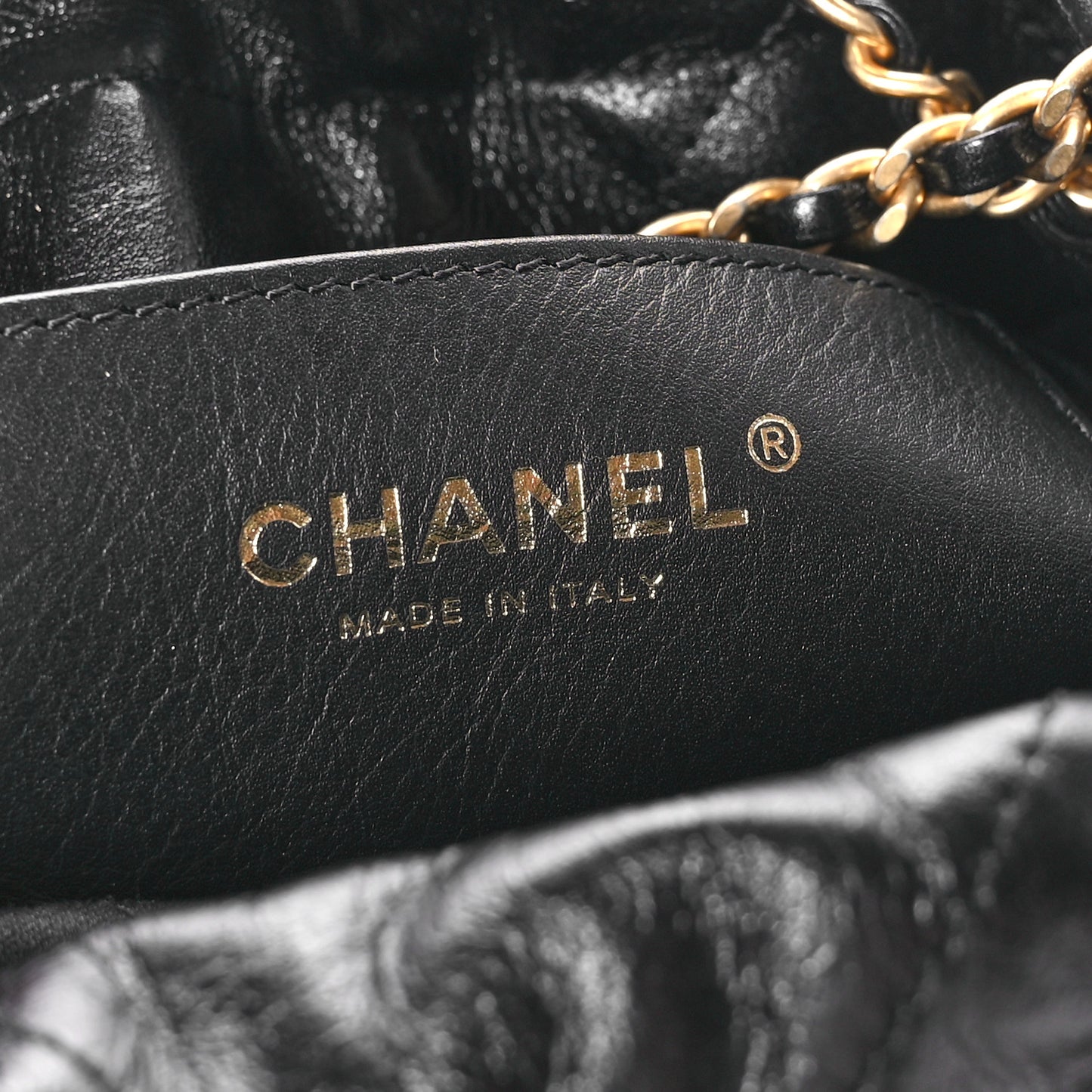 Shiny Crumpled Calfskin Quilted Pearl Mini Chanel 22 Black