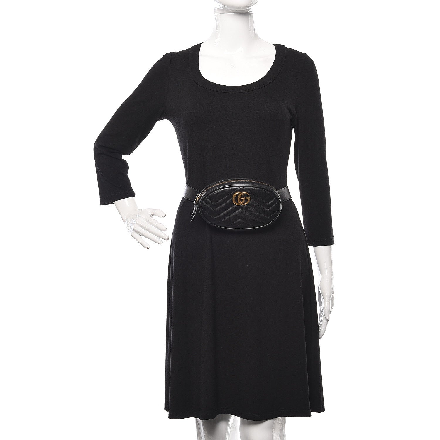 Gucci Calfskin Matelasse GG Marmont Belt Bag 85 34 Black 2 of 12