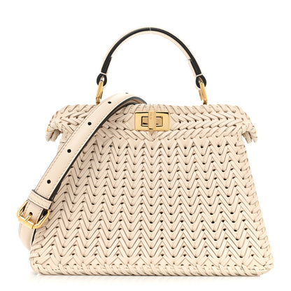 Fendi Vitello King Shiny Nappa Intreccio Petite Peekaboo I SEE U Satchel Camelia 1 of 16