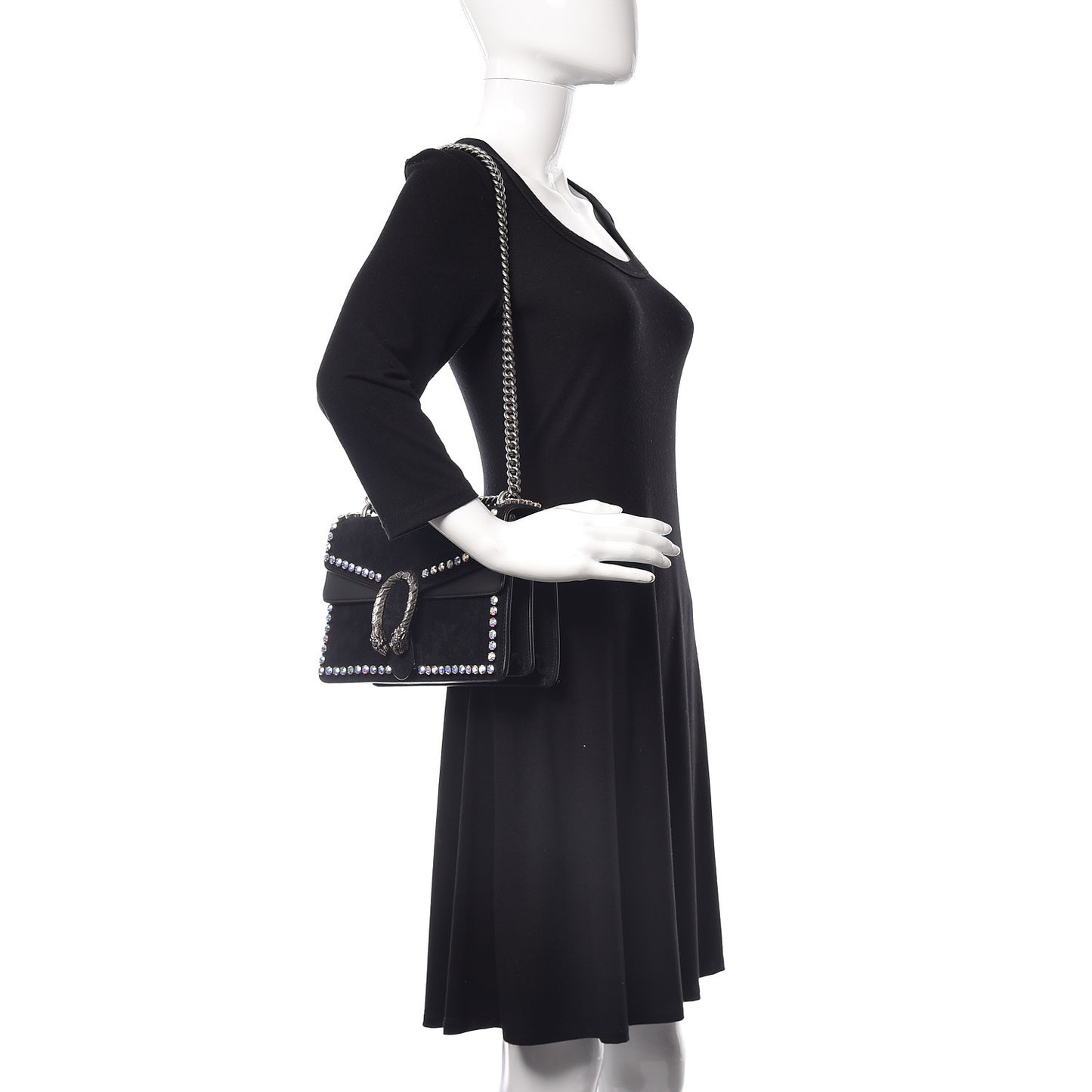 Suede Crystal Small Dionysus Shoulder Bag Black