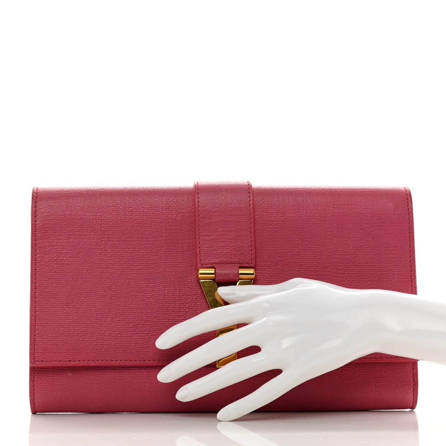 Calfskin Classic Y Ligne Clutch Fuchsia
