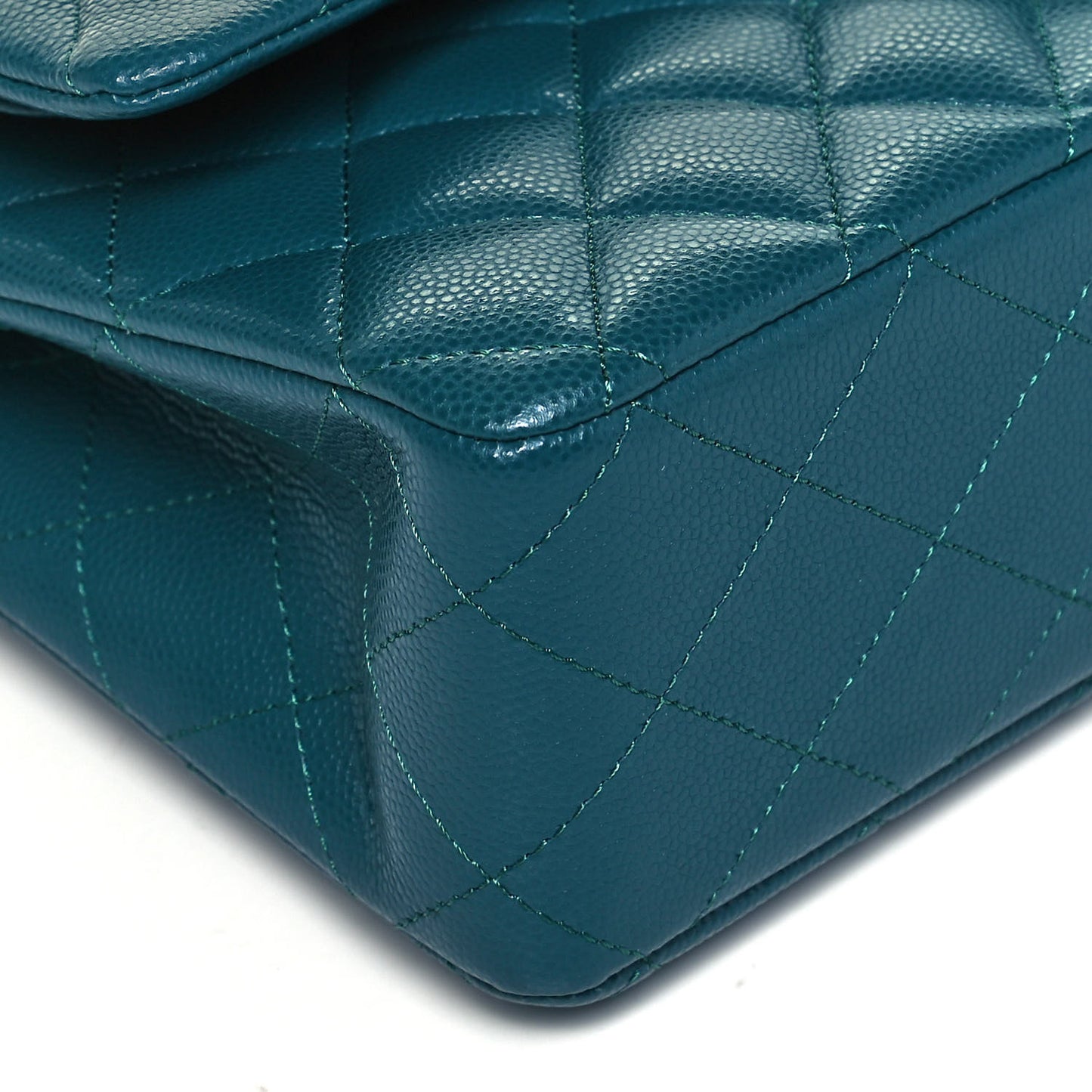 Caviar Quilted Medium Double Flap Dark Turquoise