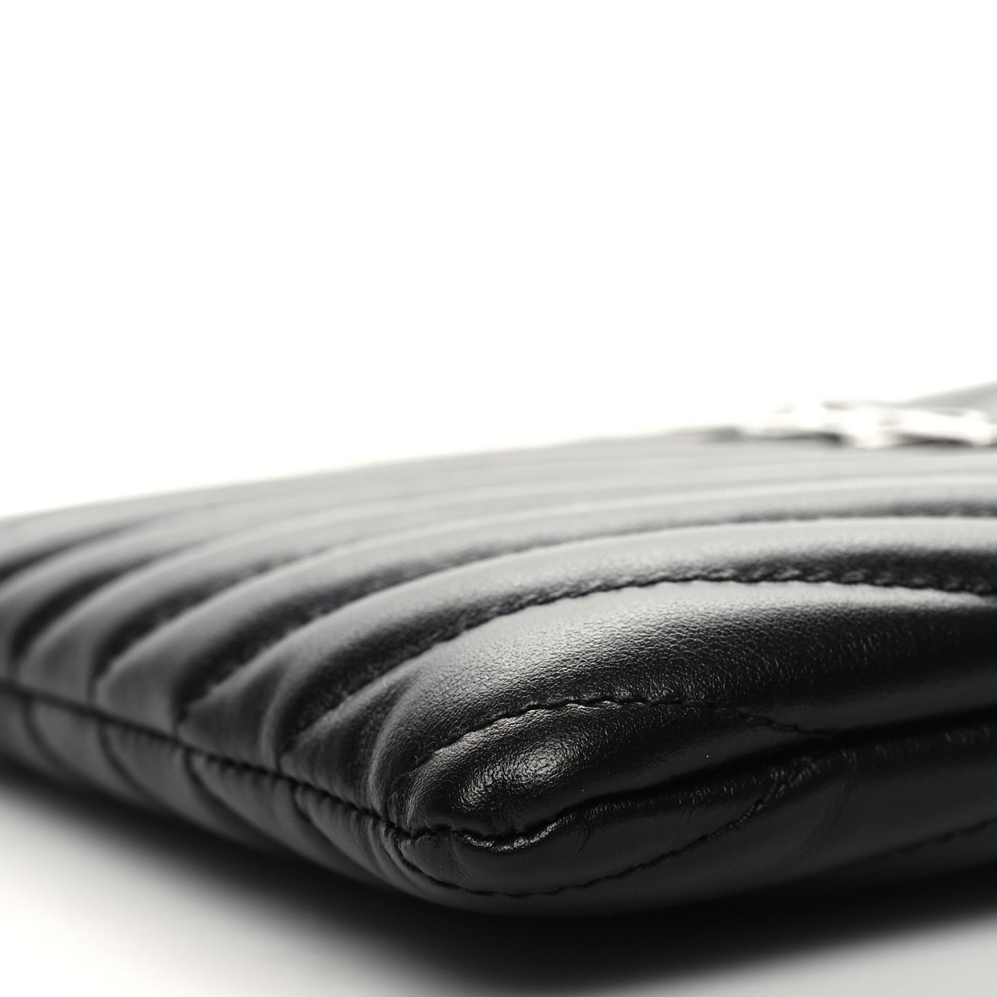 Calfskin Matelasse Chevron Monogram Pouch Black