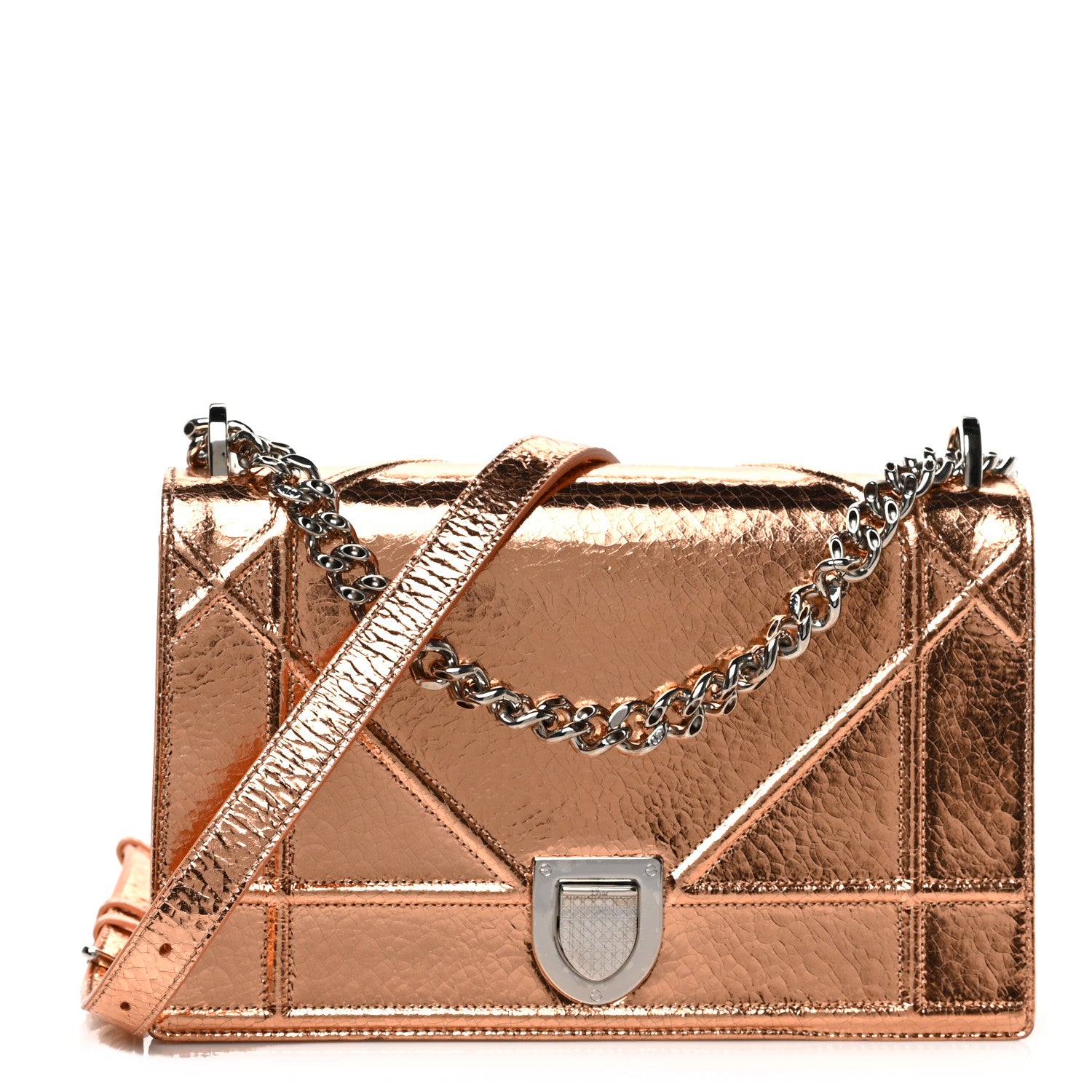 Christian Dior Metallic Ceramic Effect Deerskin Medium Diorama Flap Bag Gold 1 of 9