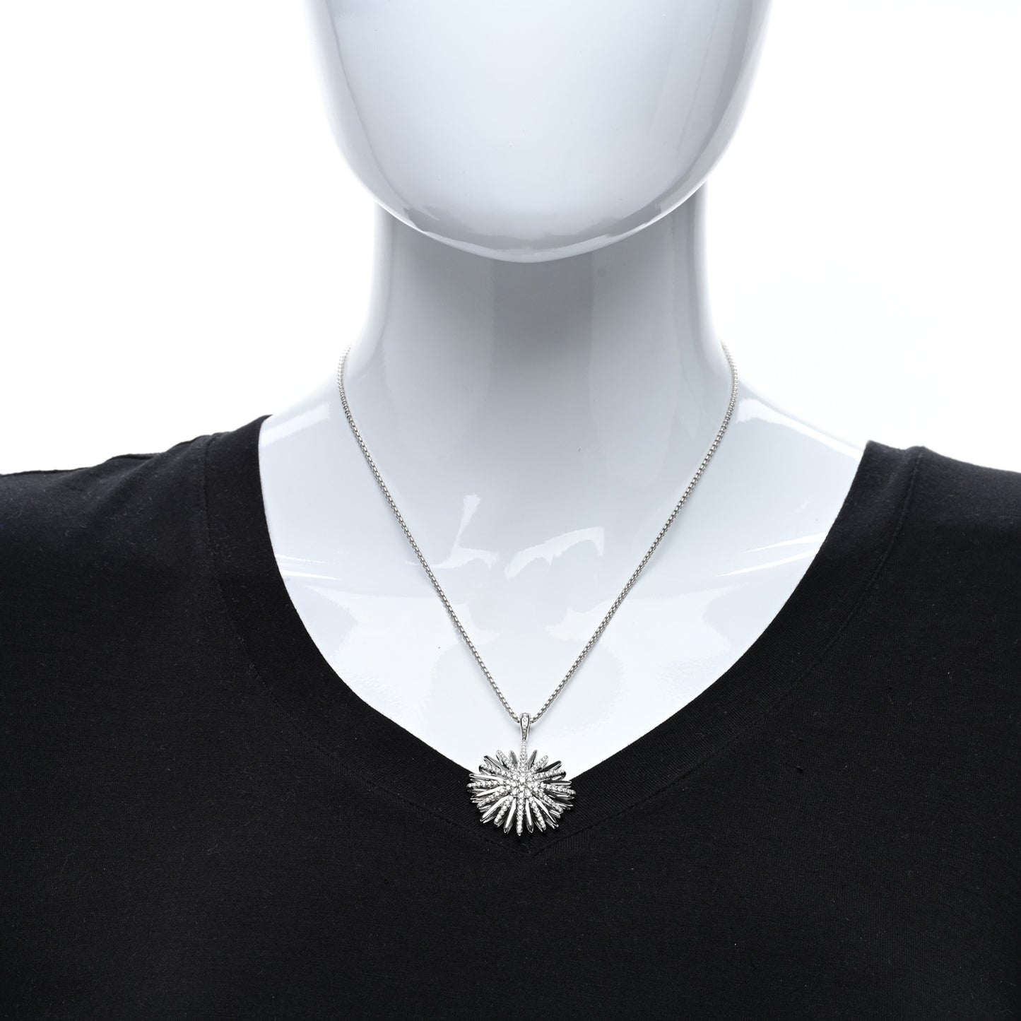 Sterling Silver Diamond Large Starburst Pendant Necklace