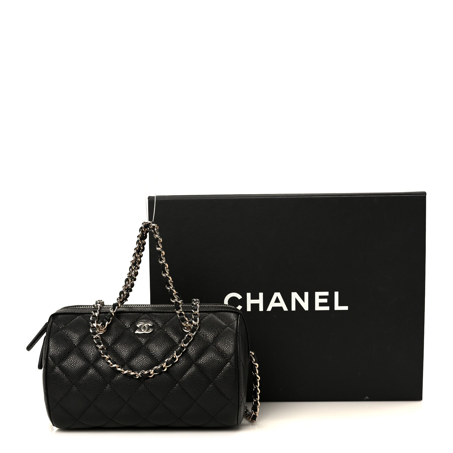 Chanel Caviar Quilted Barrel Clutch With Chain Black 11 of 11