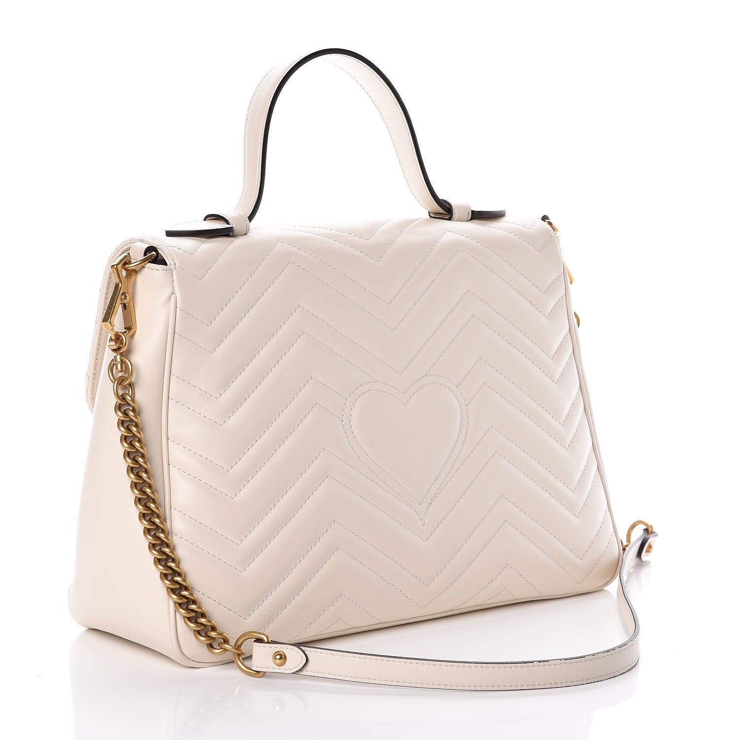 Gucci Calfskin Matelasse Medium GG Marmont Top Handle Shoulder Bag Mystic White 3 of 9