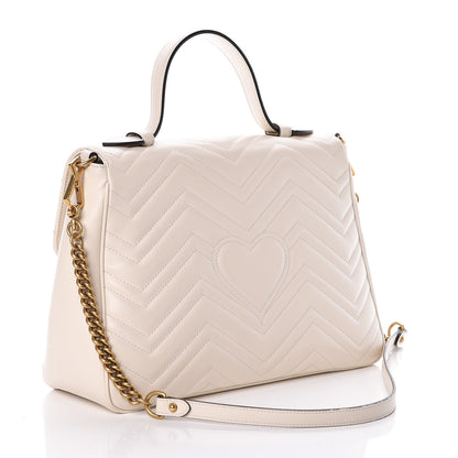 Gucci Calfskin Matelasse Medium GG Marmont Top Handle Shoulder Bag Mystic White 3 of 9