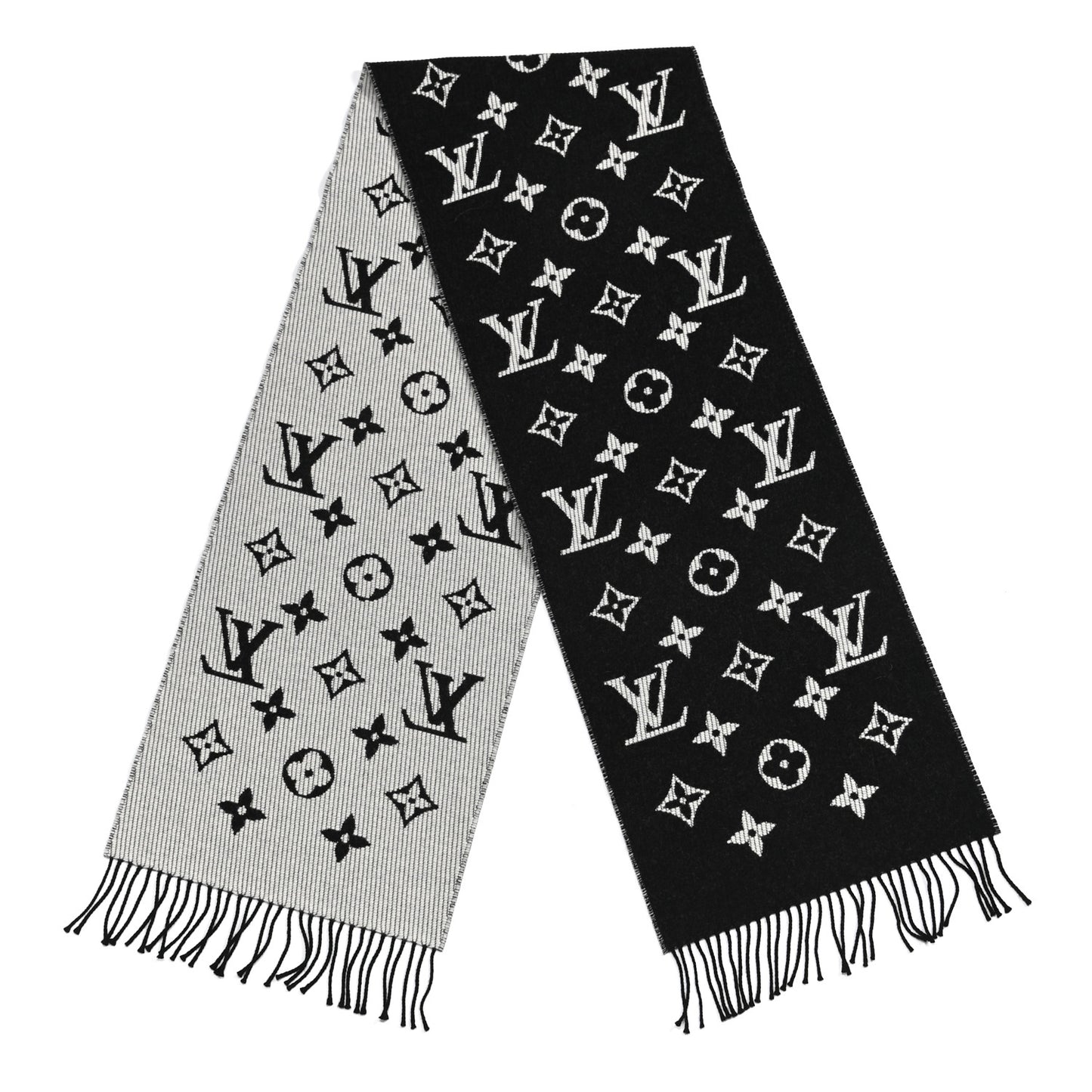 Wool Cashmere Monogram Daily LV Scarf Black White