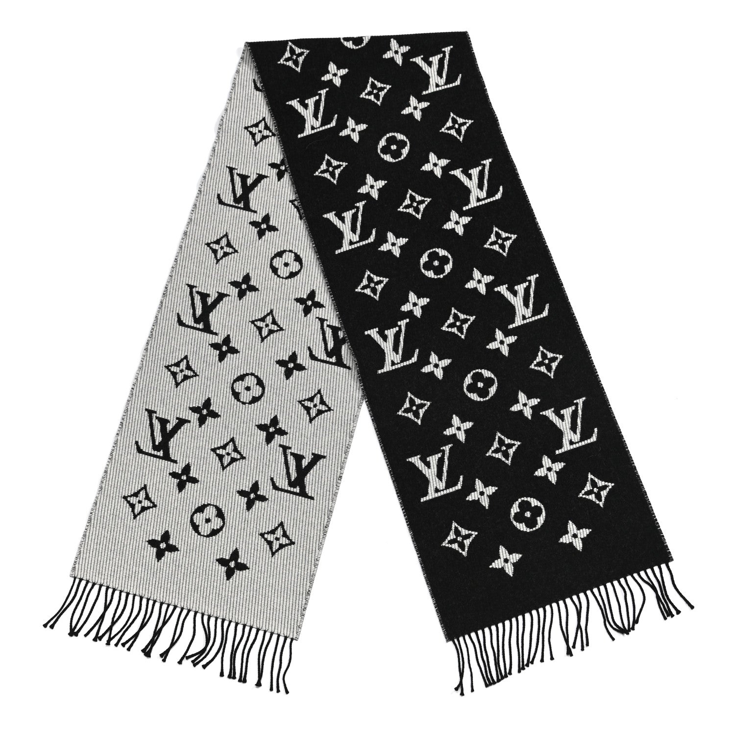 Louis Vuitton Wool Cashmere Monogram Daily LV Scarf Black White 2 of 3