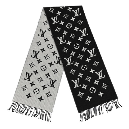 Louis Vuitton Wool Cashmere Monogram Daily LV Scarf Black White 2 of 3