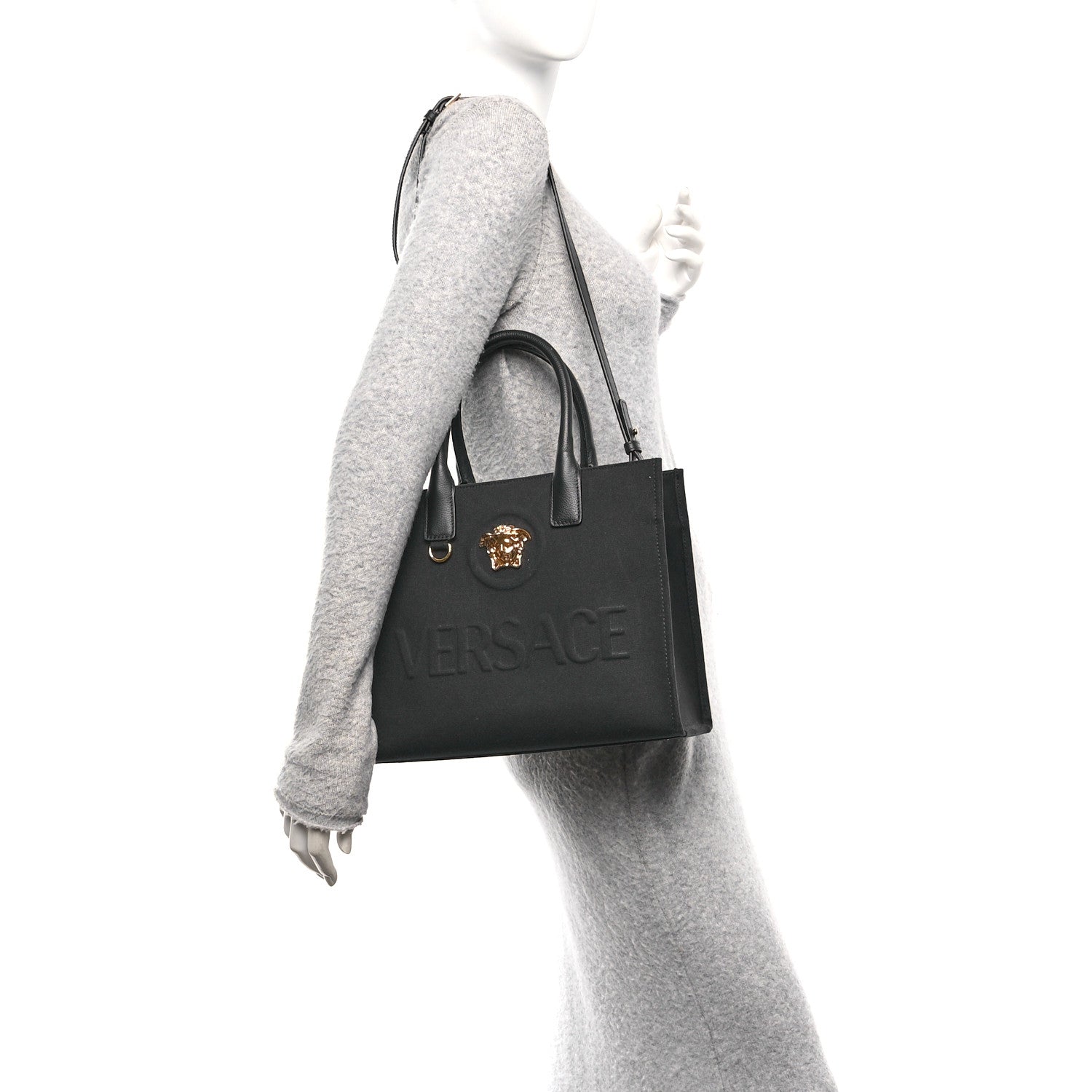 Versace Canvas Calfskin La Medusa Small Tote Tote Black 2 of 9