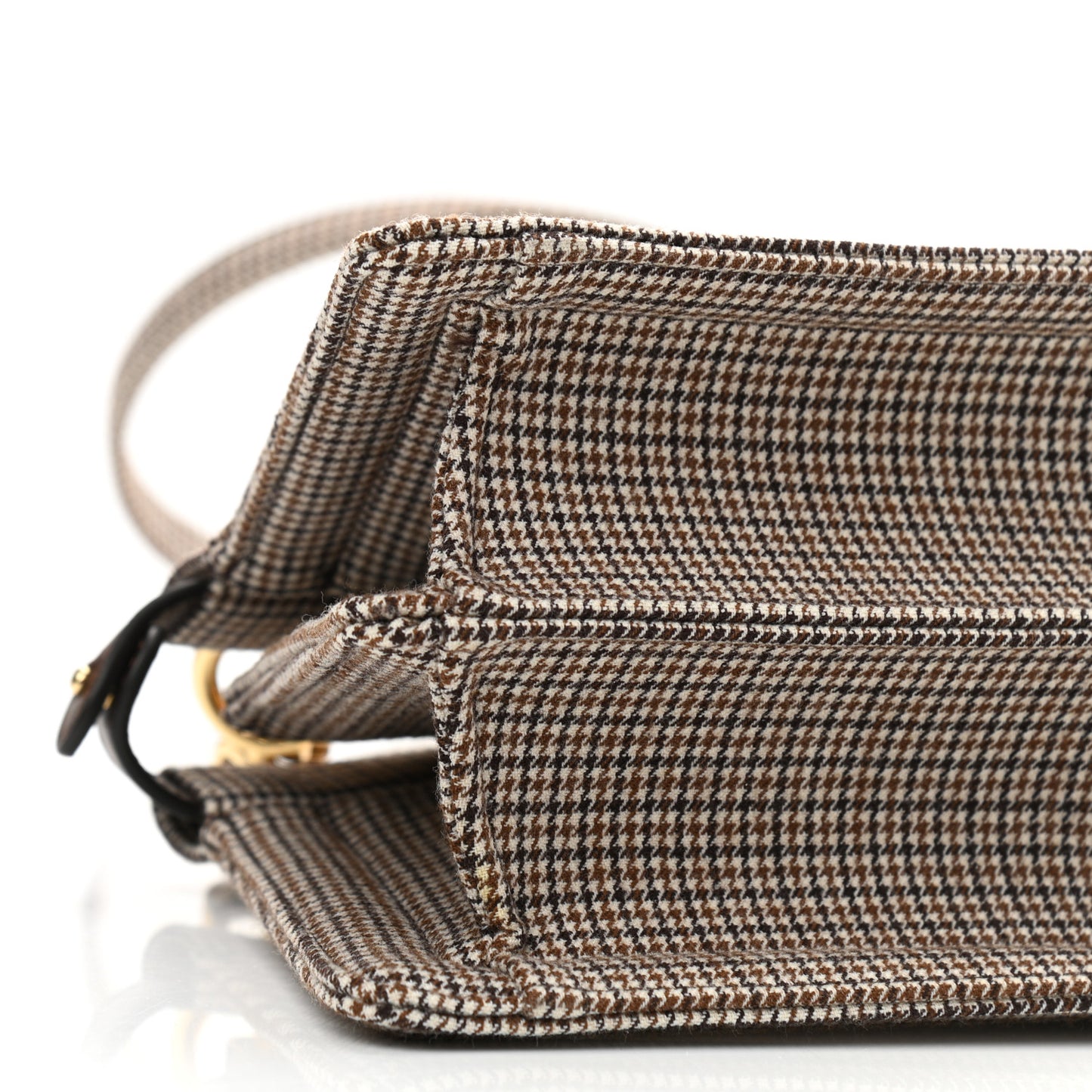 Wool Fabric Jacquard Cuoio Small Houndstooth FF 1974 Petite Peekaboo I SEE U Satchel Beige Tobacco Moro