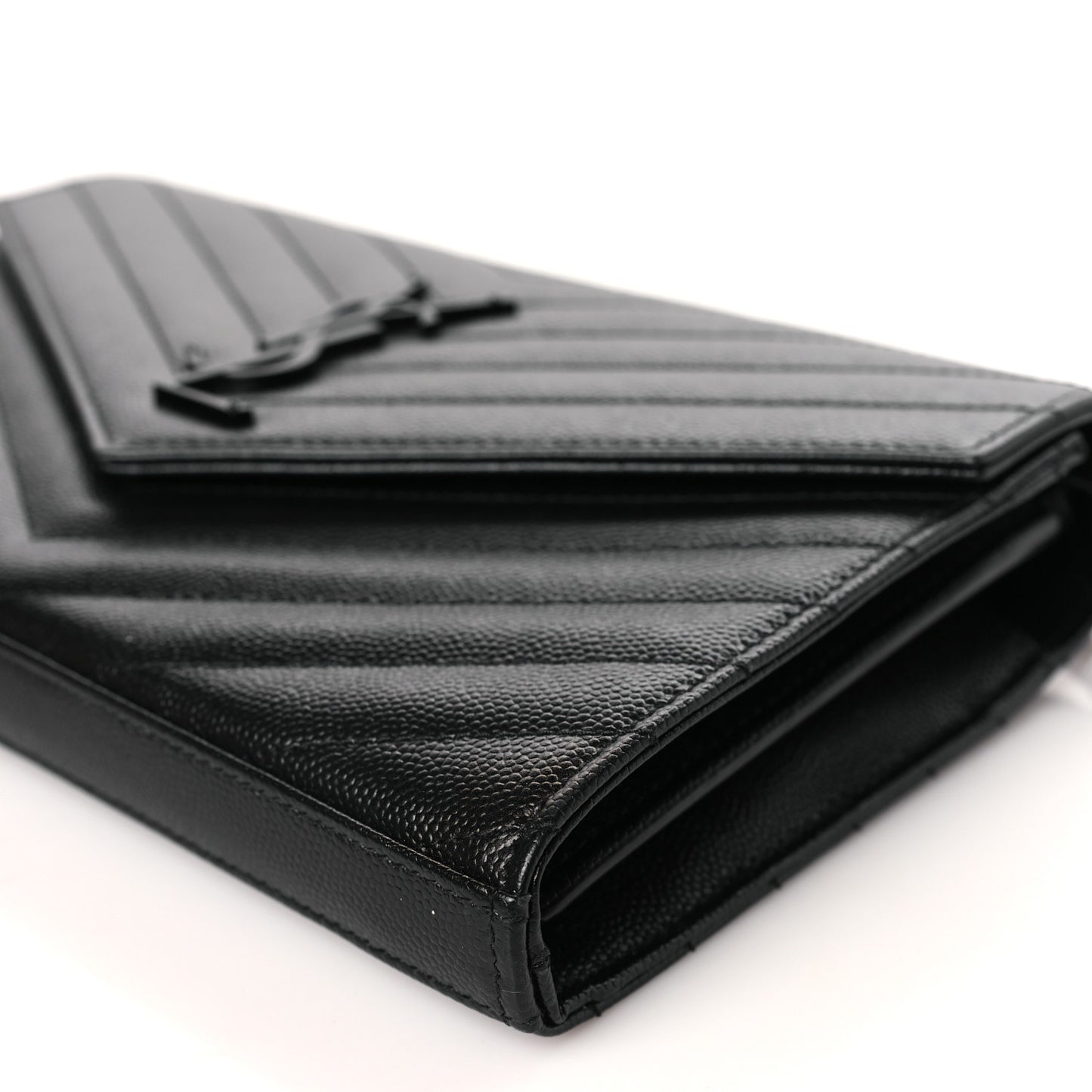 Grain De Poudre Matelasse Chevron Monogram Monochrome Chain Wallet Black
