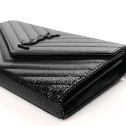 Saint Laurent Grain De Poudre Matelasse Chevron Monogram Monochrome Chain Wallet Black 8 of 9