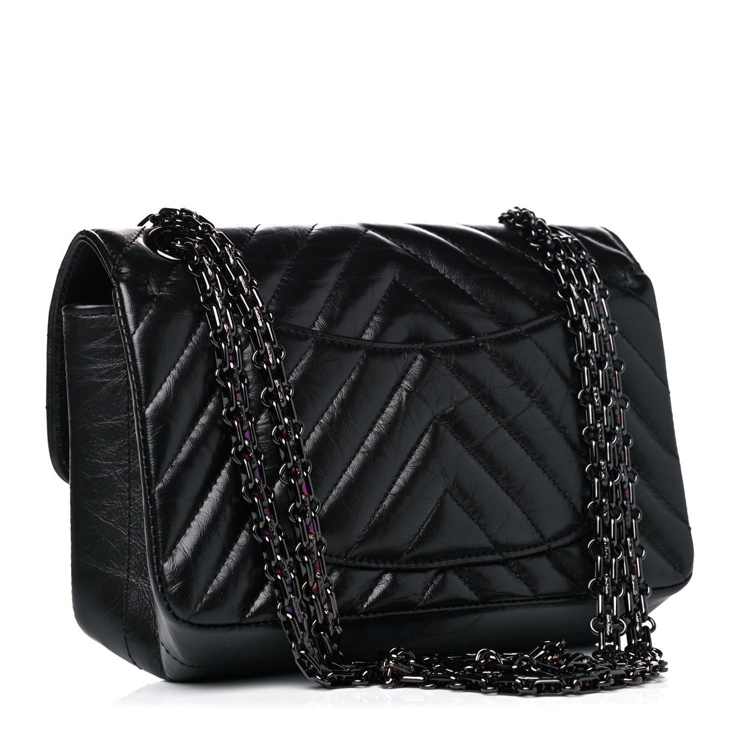 Aged Calfskin Chevron Quilted 2.55 Reissue Mini Flap So Black