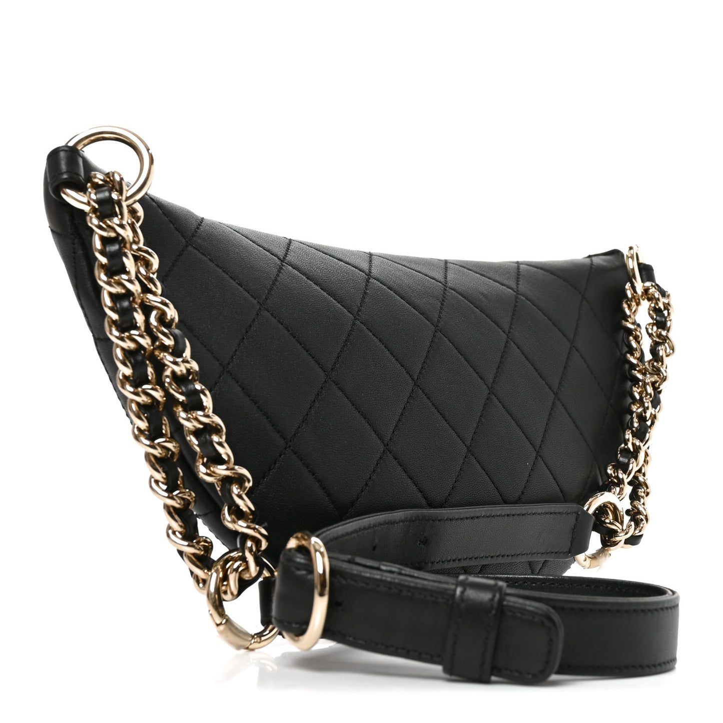 Lambskin Quilted Studded Waist Bag Fanny Pack Black