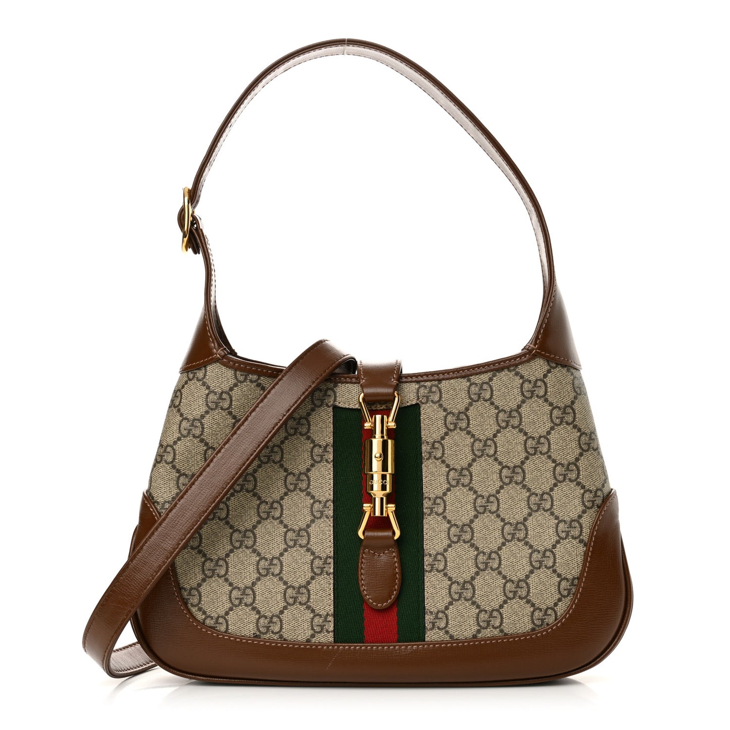 GG Supreme Monogram Azalea Calfskin Web Small Jackie 1961 Hobo Beige Ebony Brown Sugar