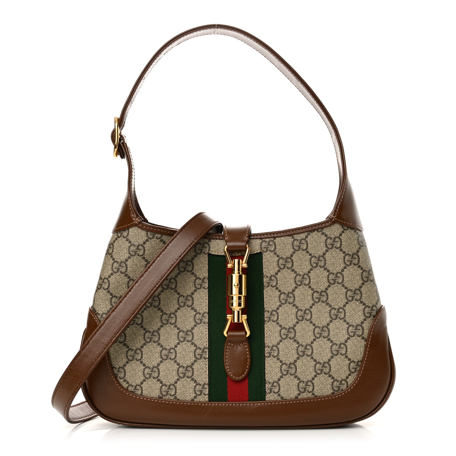 Gucci GG Supreme Monogram Azalea Calfskin Web Small Jackie 1961 Hobo Beige Ebony Brown Sugar 1 of 11