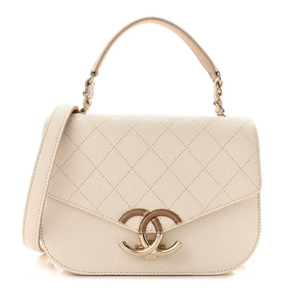 Chanel Grained Calfskin Quilted Small Cuba Top Handle Flap White 1 of 10