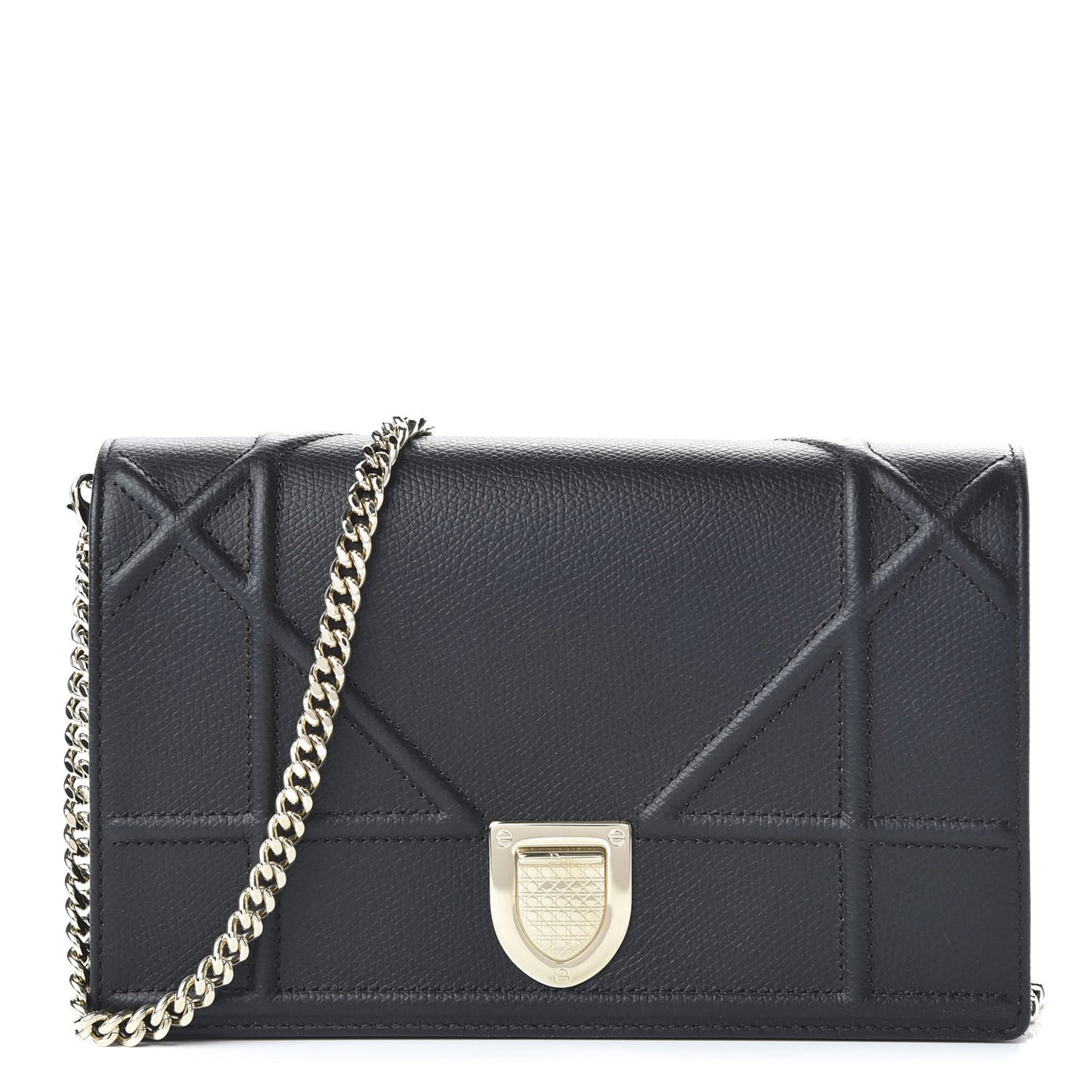Grained Calfskin Diorama Wallet on Chain Pouch Black