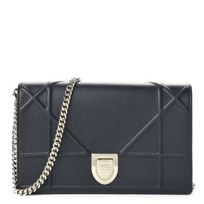 Christian Dior Grained Calfskin Diorama Wallet on Chain Pouch Black 1 of 9