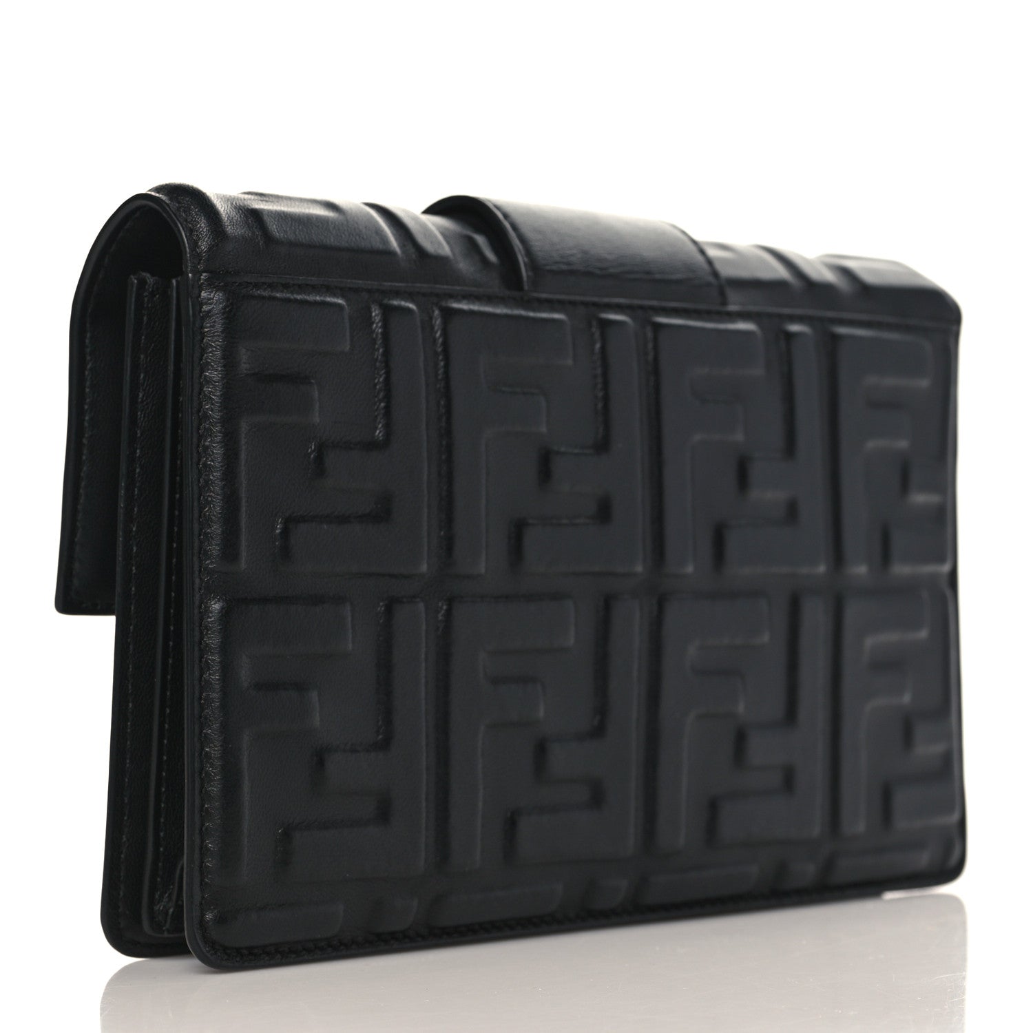 Fendi Nappa FF 1974 Embossed Baguette Clutch Black 3 of 10