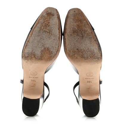 Chanel Goatskin Grosgrain Cap Toe CC Slingback Pumps 39.5 Black 6 of 10