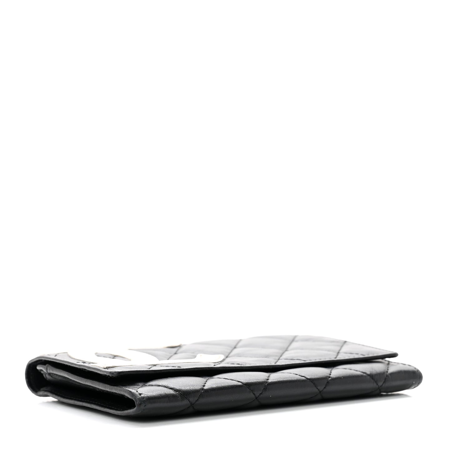 Calfskin Quilted Cambon Flap Wallet Black White
