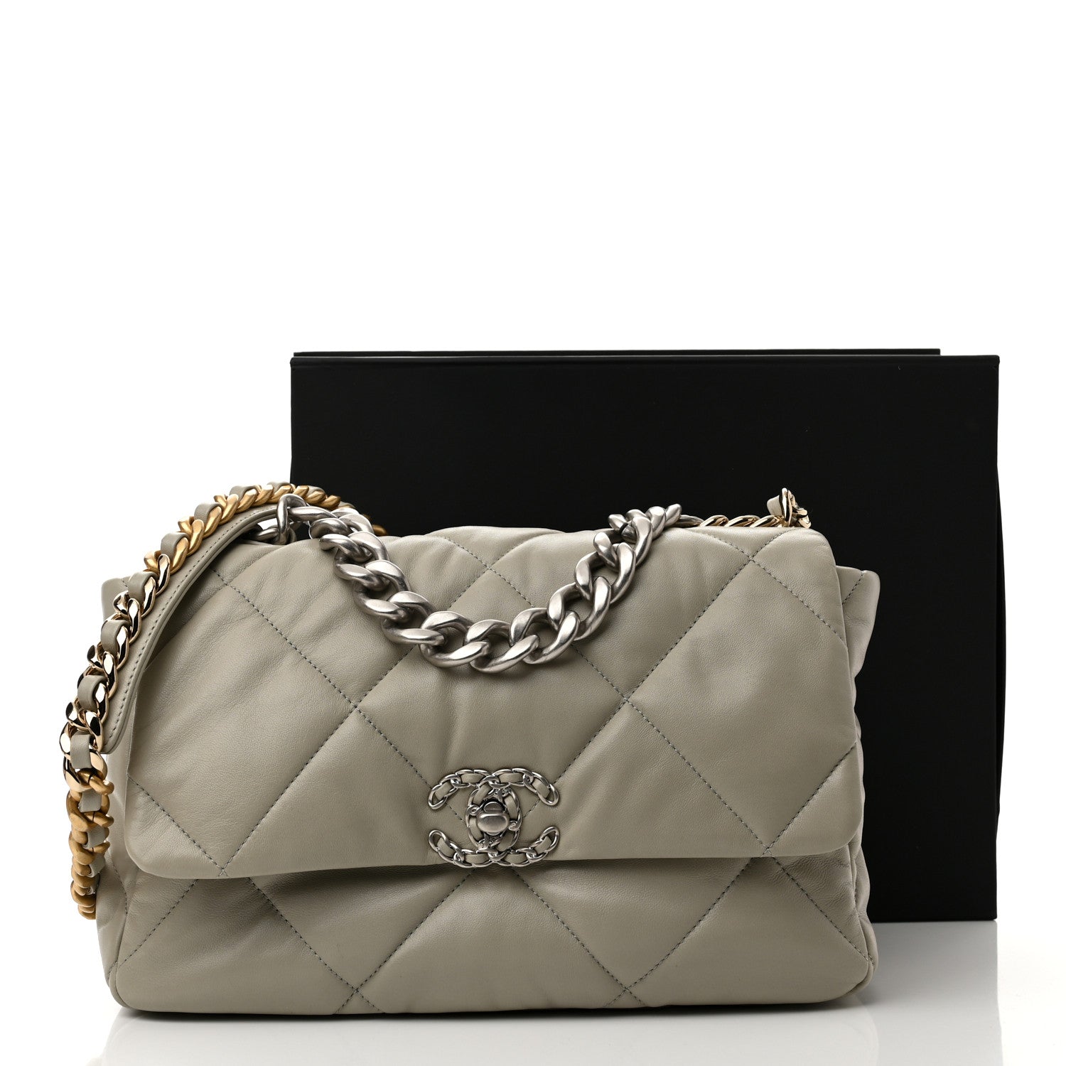 Chanel Lambskin Quilted Large Chanel 19 Flap Grey 10 of 10