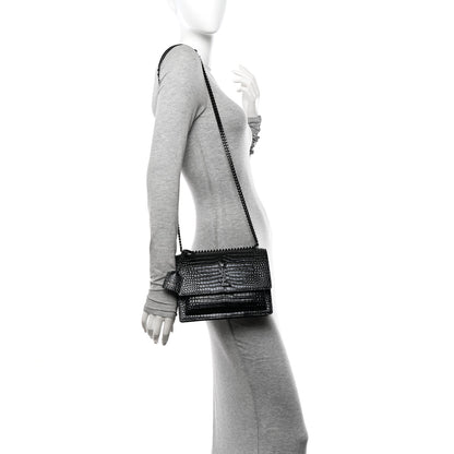 Saint Laurent Calfskin Crocodile Embossed Medium Monochrome Monogram Sunset Black 2 of 9