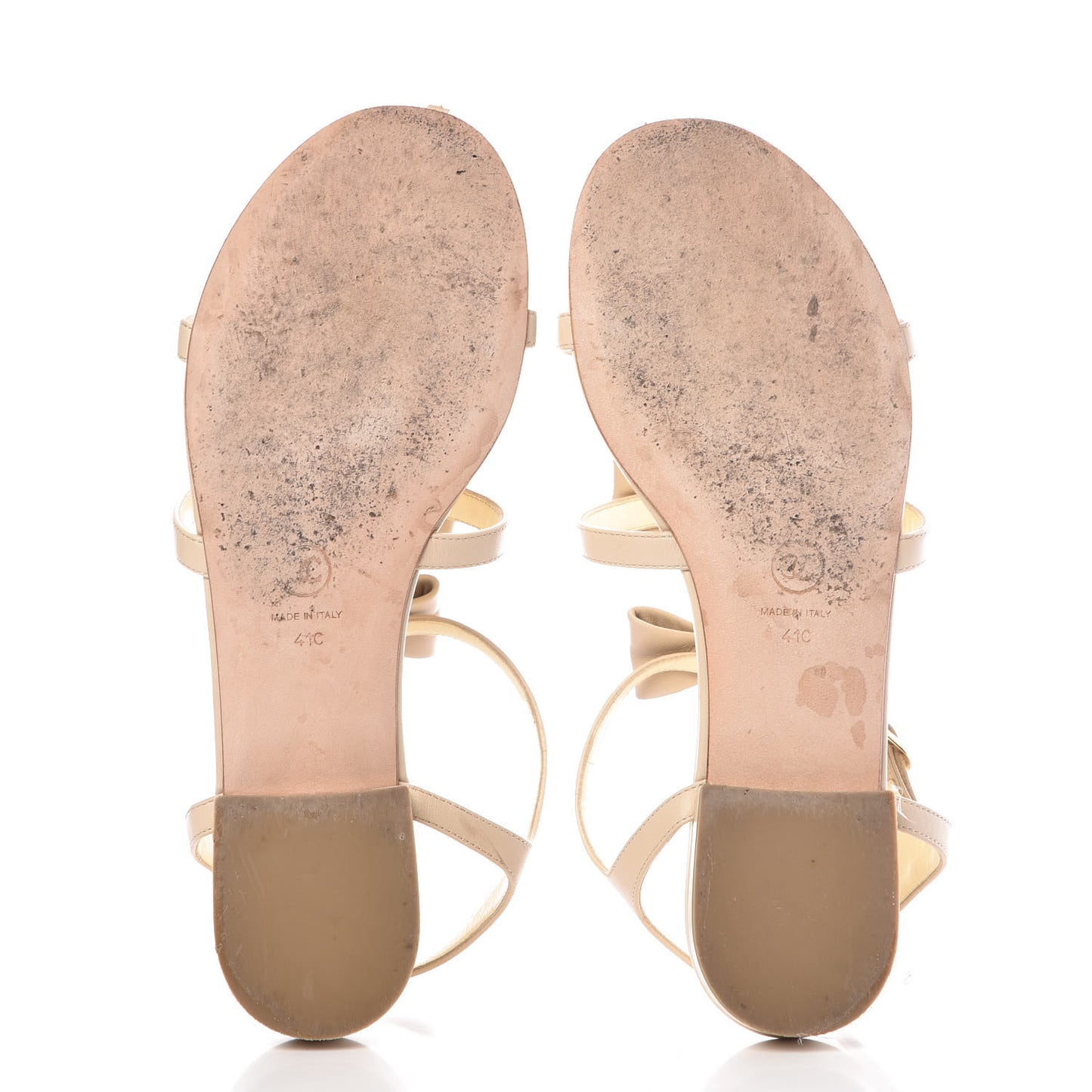 Lambskin Bow Pearl CC Thong Sandals 41 Beige