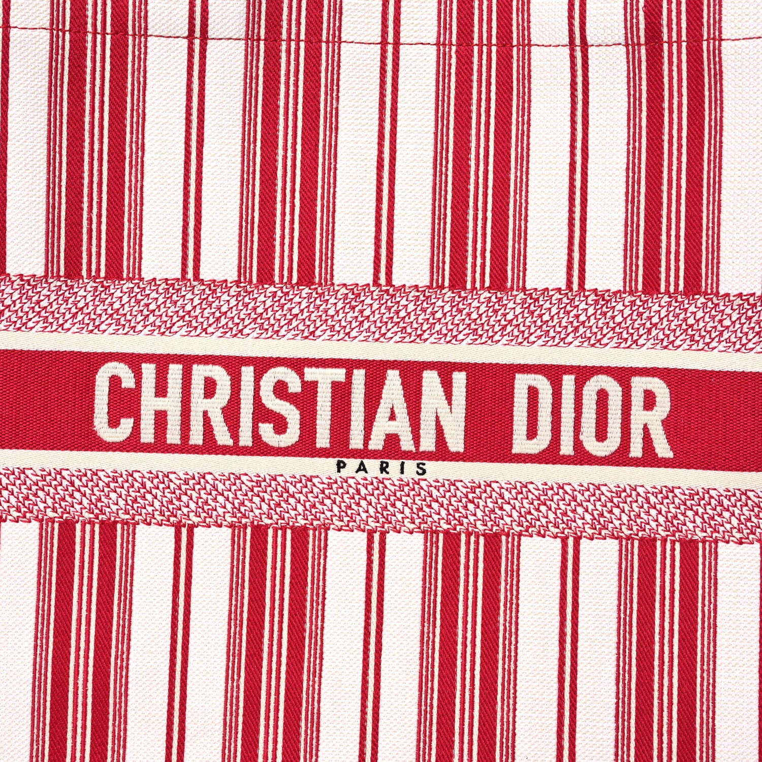 Christian Dior Canvas Embroidered Mykonos Large Striped Book Tote Red 9 of 10