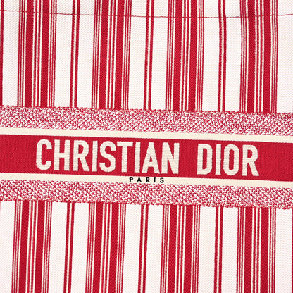 Christian Dior Canvas Embroidered Mykonos Large Striped Book Tote Red 9 of 10