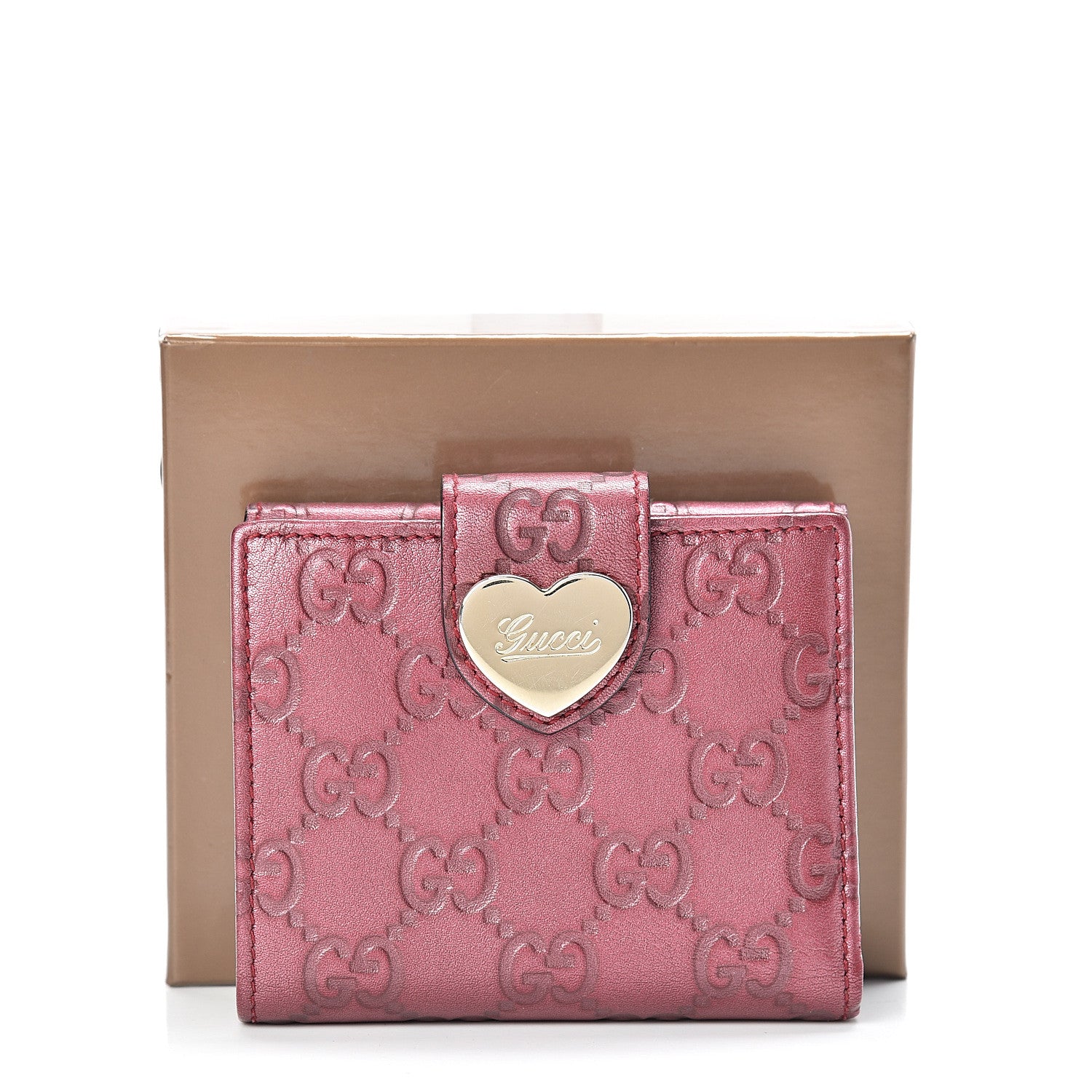 Gucci Metallic Guccissima Heart French Flap Wallet Red 10 of 10