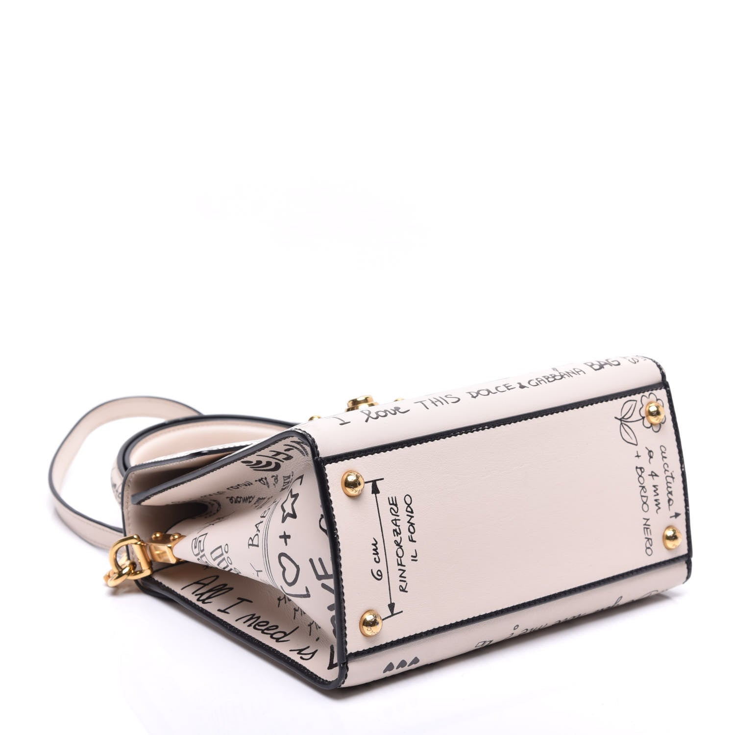 Dolce & Gabbana Calfskin Graffiti Printed Welcome Satchel White Black 5 of 9