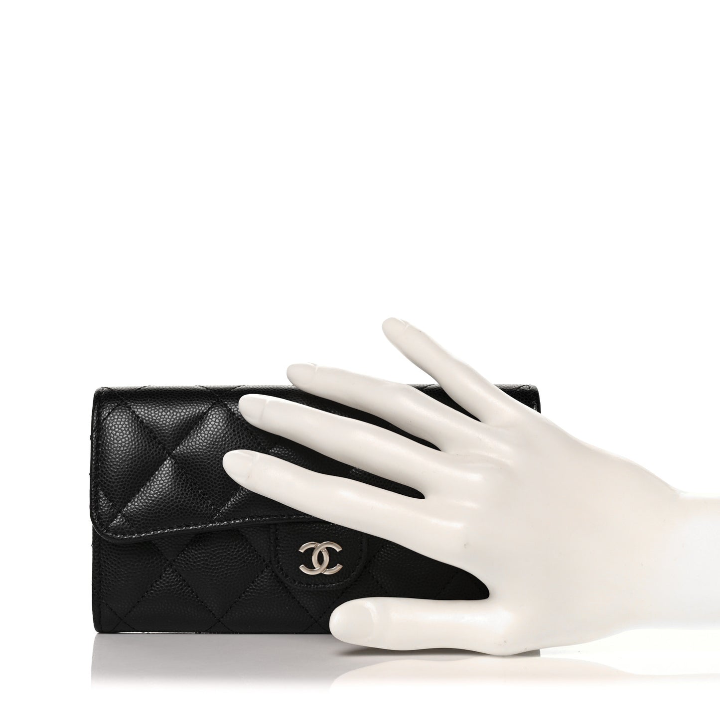 Caviar Quilted Medium Gusset Flap Wallet Black