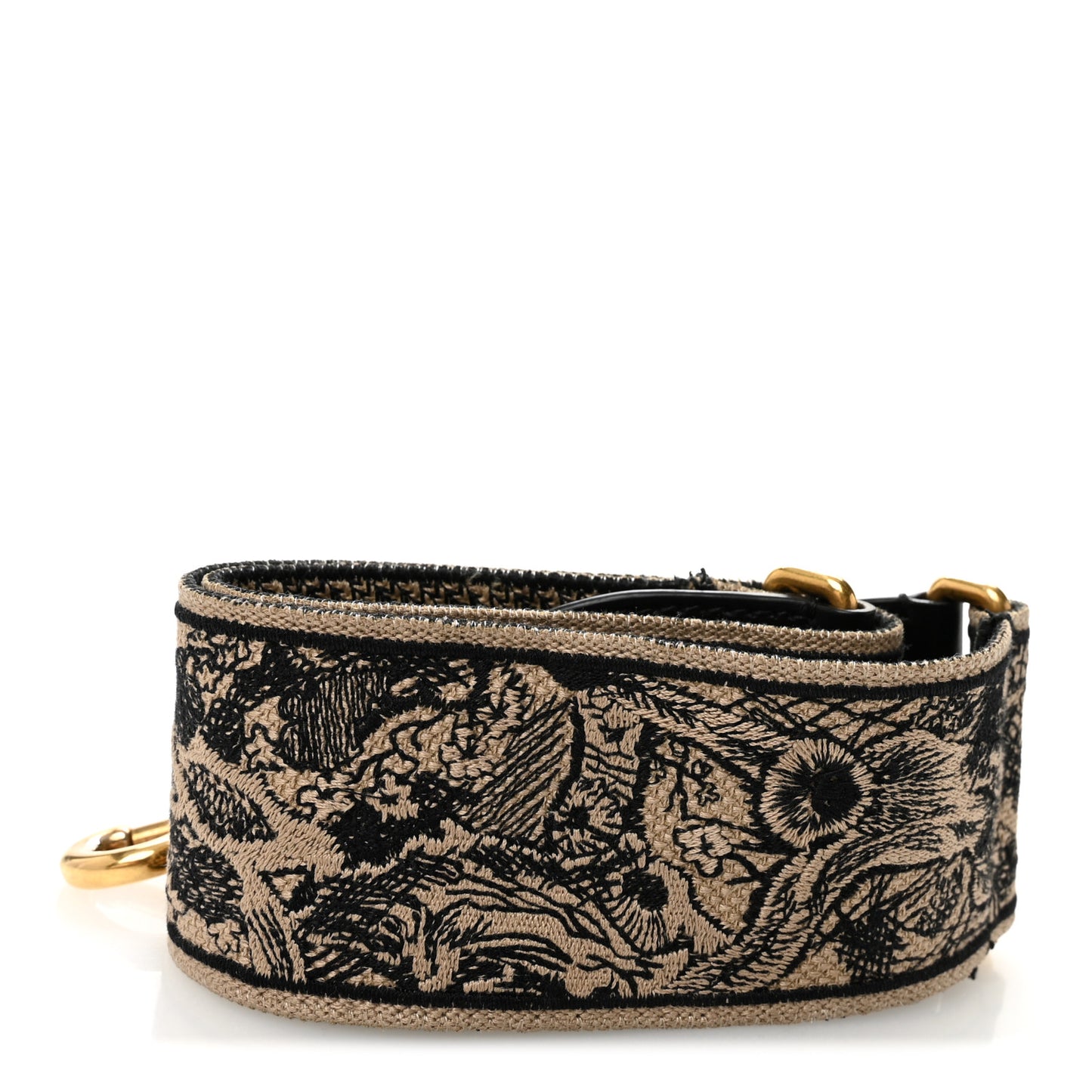 Canvas Embroidered Shoulder Strap Ecru Black