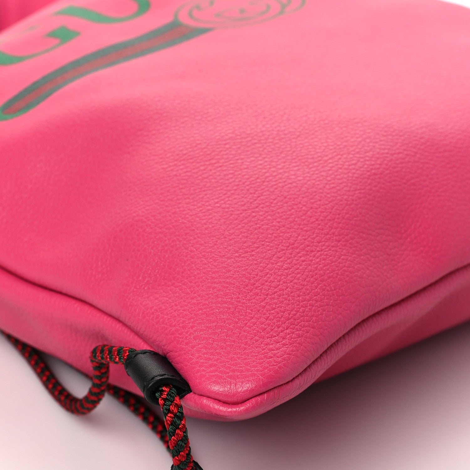 Gucci Grained Calfskin Logo Drawstring Backpack Box Pink Green Black 9 of 10