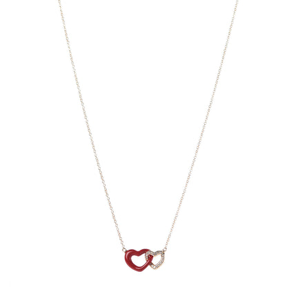 David Yurman 18K Yellow Gold Diamond Enamel Cable Double Heart Pendant Necklace Red 1 of 7