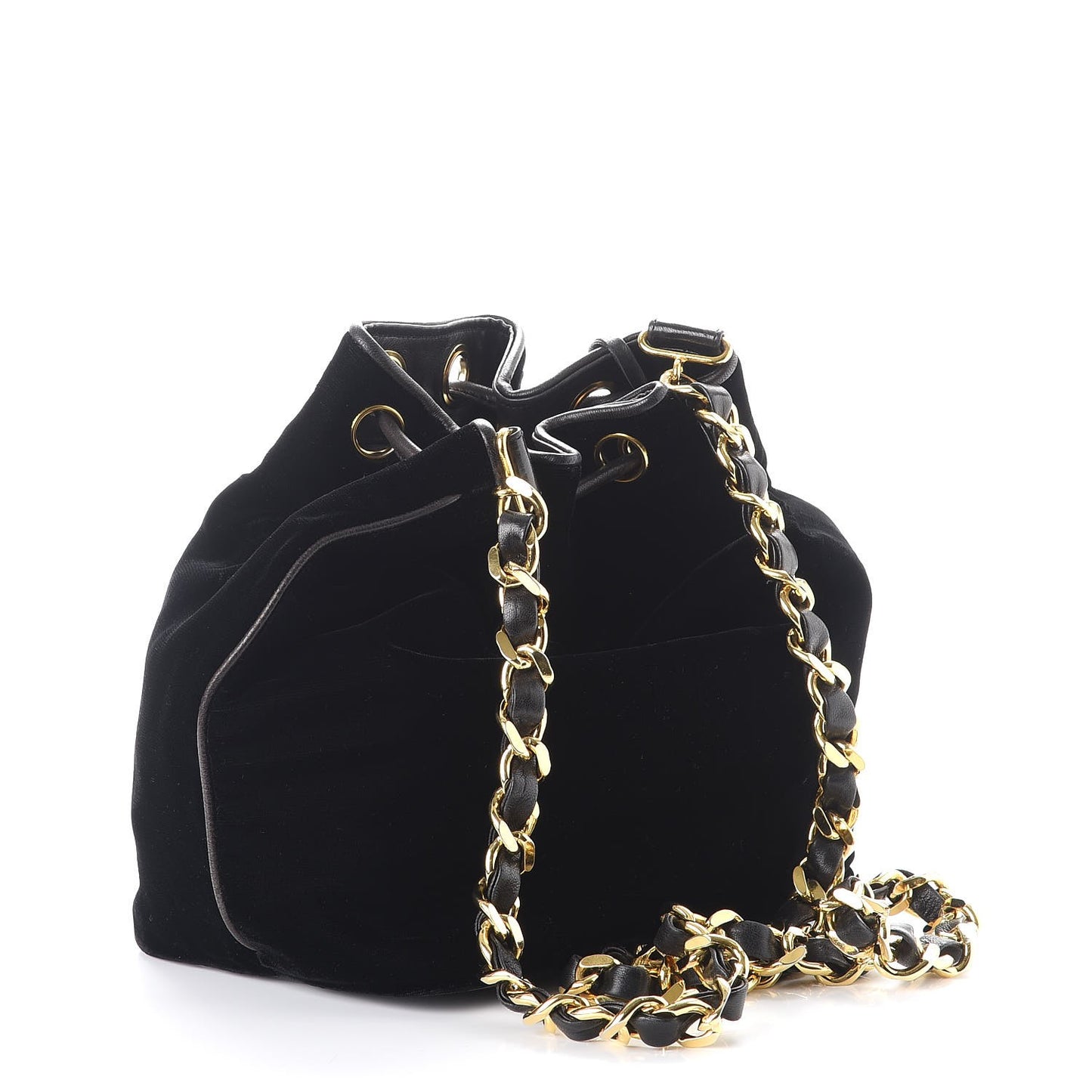 Velvet CC Drawstring Bucket Bag Black