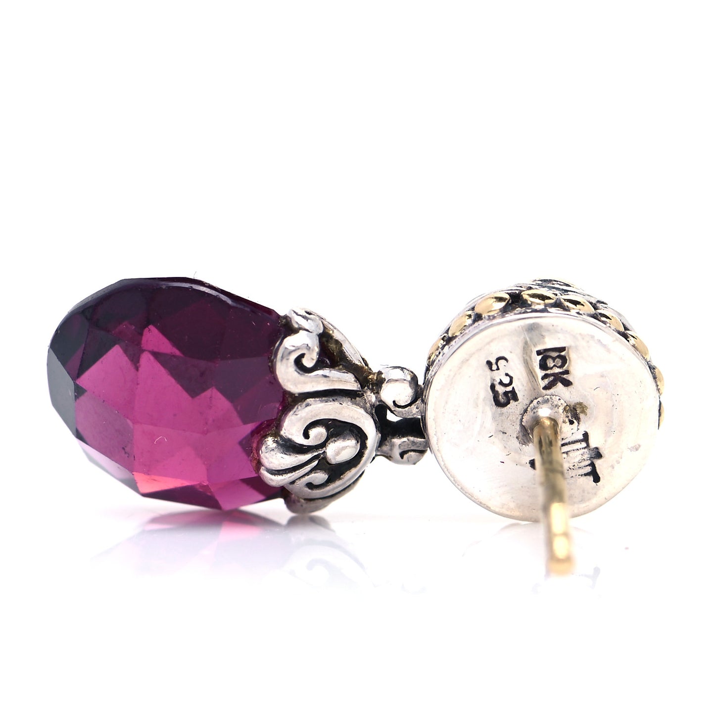 Sterling Silver 18K Yellow Gold Rhodolite Garnet Drop Earrings