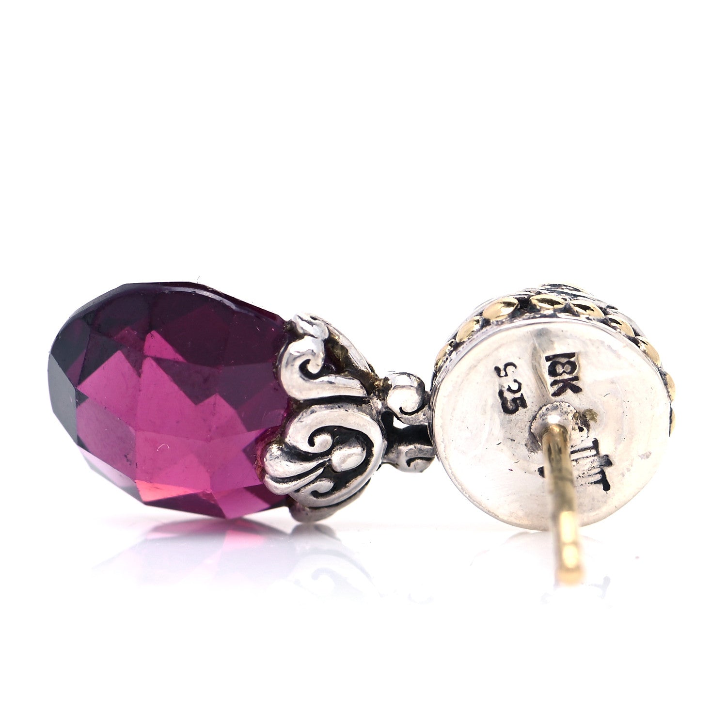 John Hardy Sterling Silver 18K Yellow Gold Rhodolite Garnet Drop Earrings 5 of 5