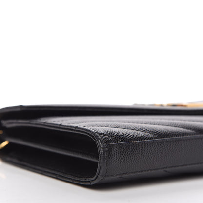 Saint Laurent Grain De Poudre Matelasse Chevron Monogram Chain Wallet Black 6 of 11