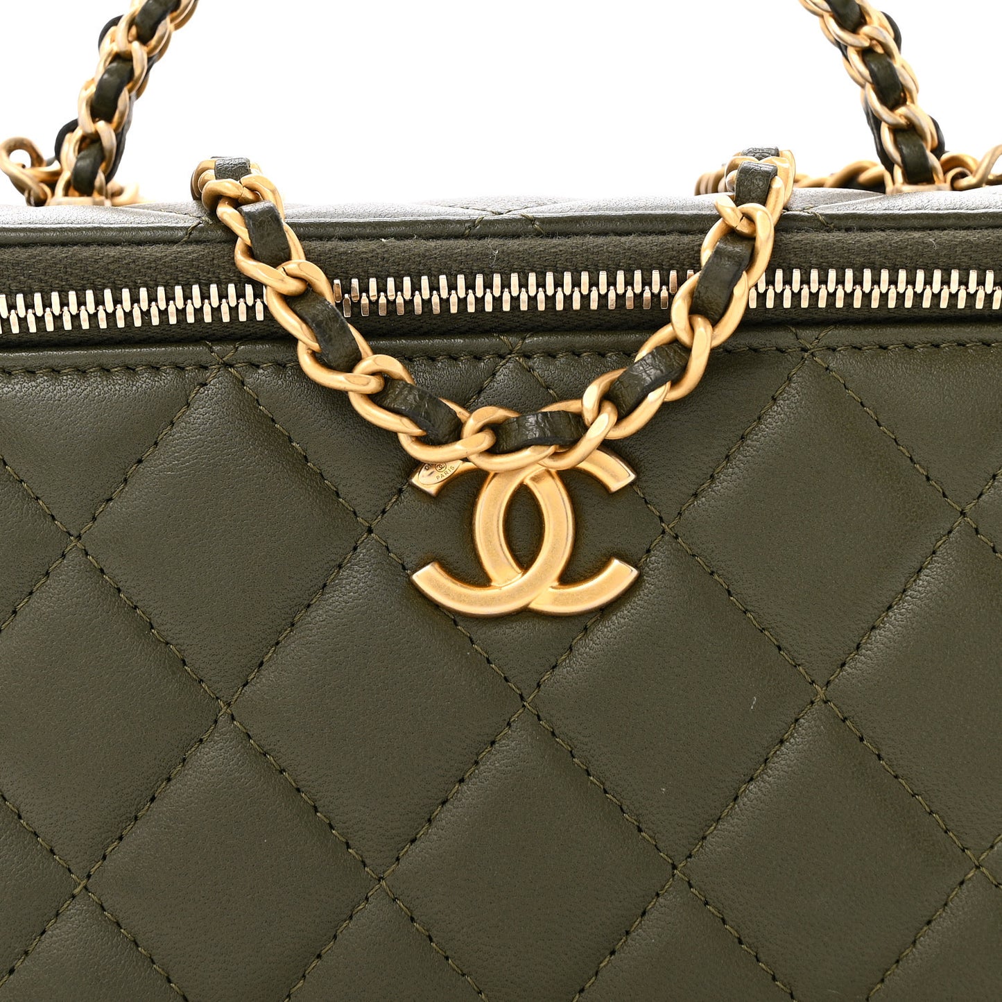 Lambskin Quilted Pick Me Up Vanity Case Khaki