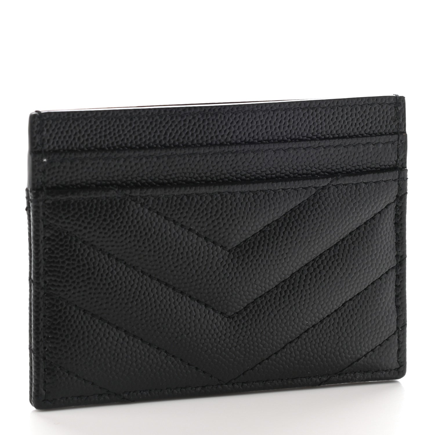 Saint Laurent Grain De Poudre Matelasse Chevron Monogram Credit Card Case Black 3 of 9