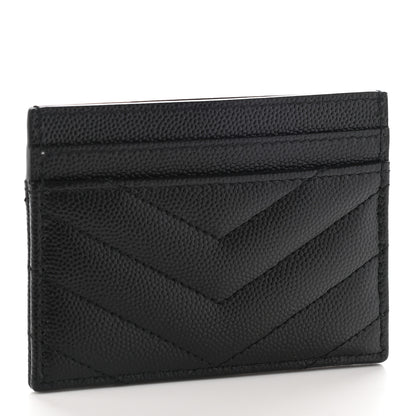 Saint Laurent Grain De Poudre Matelasse Chevron Monogram Credit Card Case Black 3 of 9